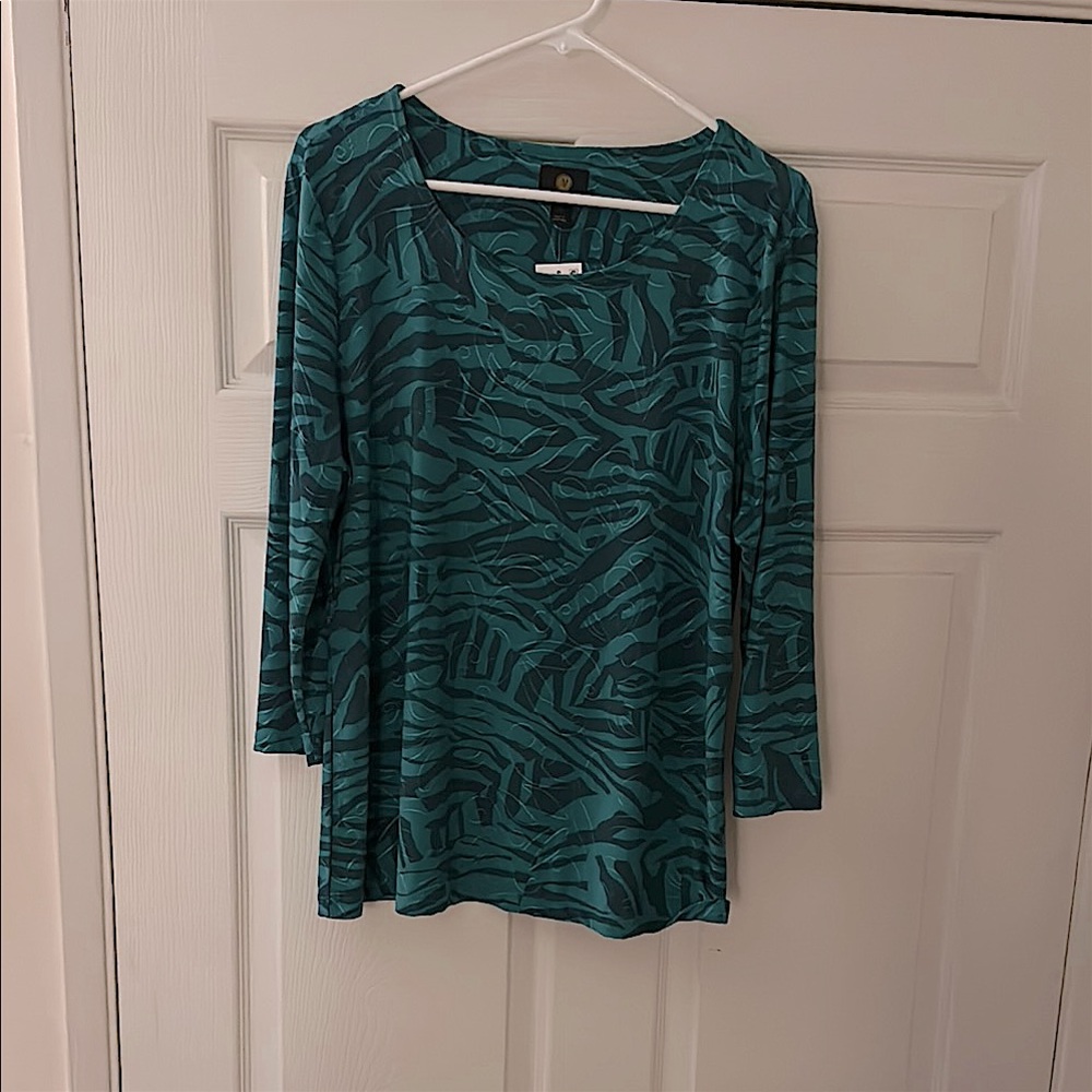 Teal Print Long-Sleeve Women's Top